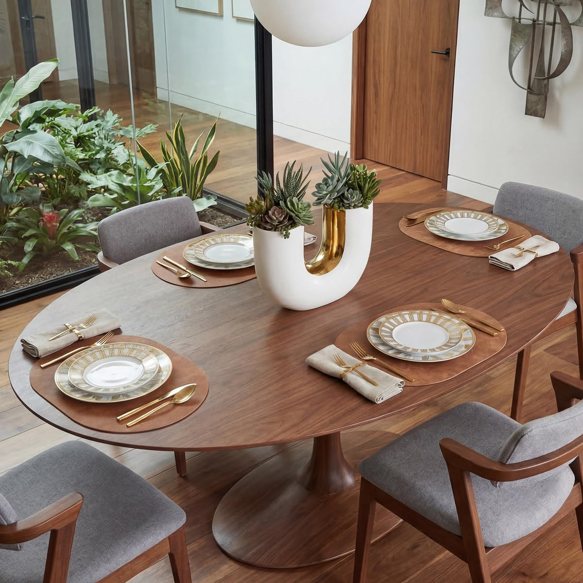 BIPASION Oval Placemats 2mm Ultra Thick Faux Leather Table Mats, Heat Resistant Waterproof Wipeable Dining Mats for Kitchen Table, Set of 8, Light Brown