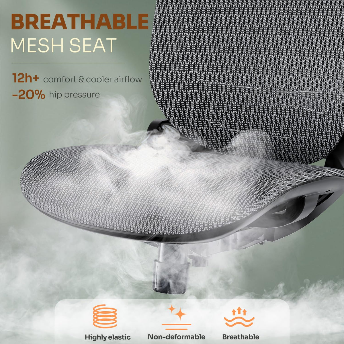GABRYLLY Ergonomic Office Chair, High Back Home Desk Chair with Headrest, Flip-Up Arms, 90-120° Tilt Lock and Wide Cushion, Big and Tall Mesh Chairs for Man Woman, Grey Task Chair