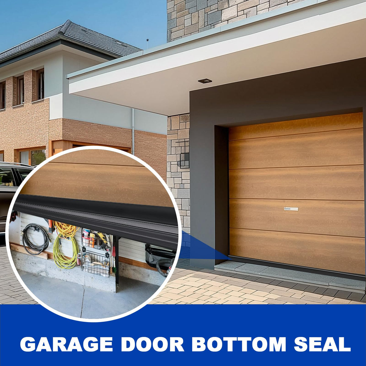 DGSL Garage Door Seals Bottom Rubber Weather Stripping Kit Seal Strip Replacement, Weatherproof Threshold Buffering Sealing Rubber 5/16 Inch T Ends (10 FT, Black, U+O & Aluminum Tracks)
