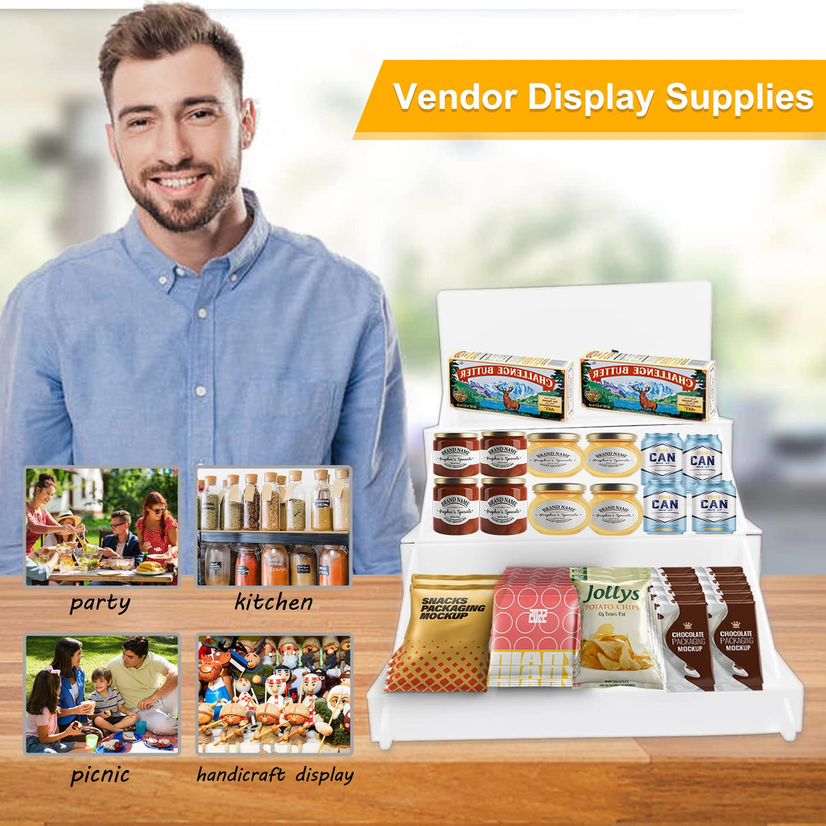 MgcSTEM 18.55''x16''x15'' Portable Product Display Stand - White Table for Craft Shows, Retail, Farmers Markets, Candy, and Vendors - Repeatable Assembly/Disassembly Shelf