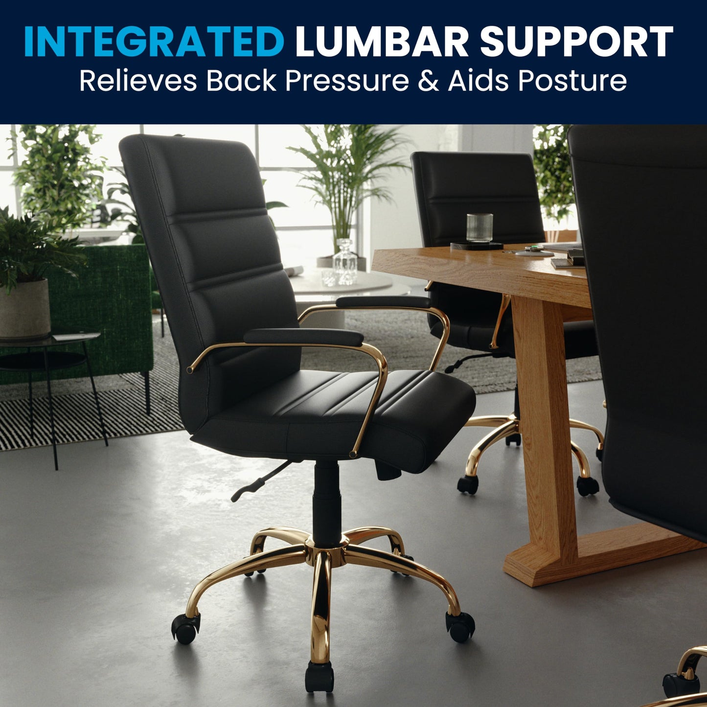 Flash Furniture Whitney Mid-Back Swivel LeatherSoft Desk Chair with Wheels, Padded Seat and Armrests, Adjustable Height Padded Office Chair, Black