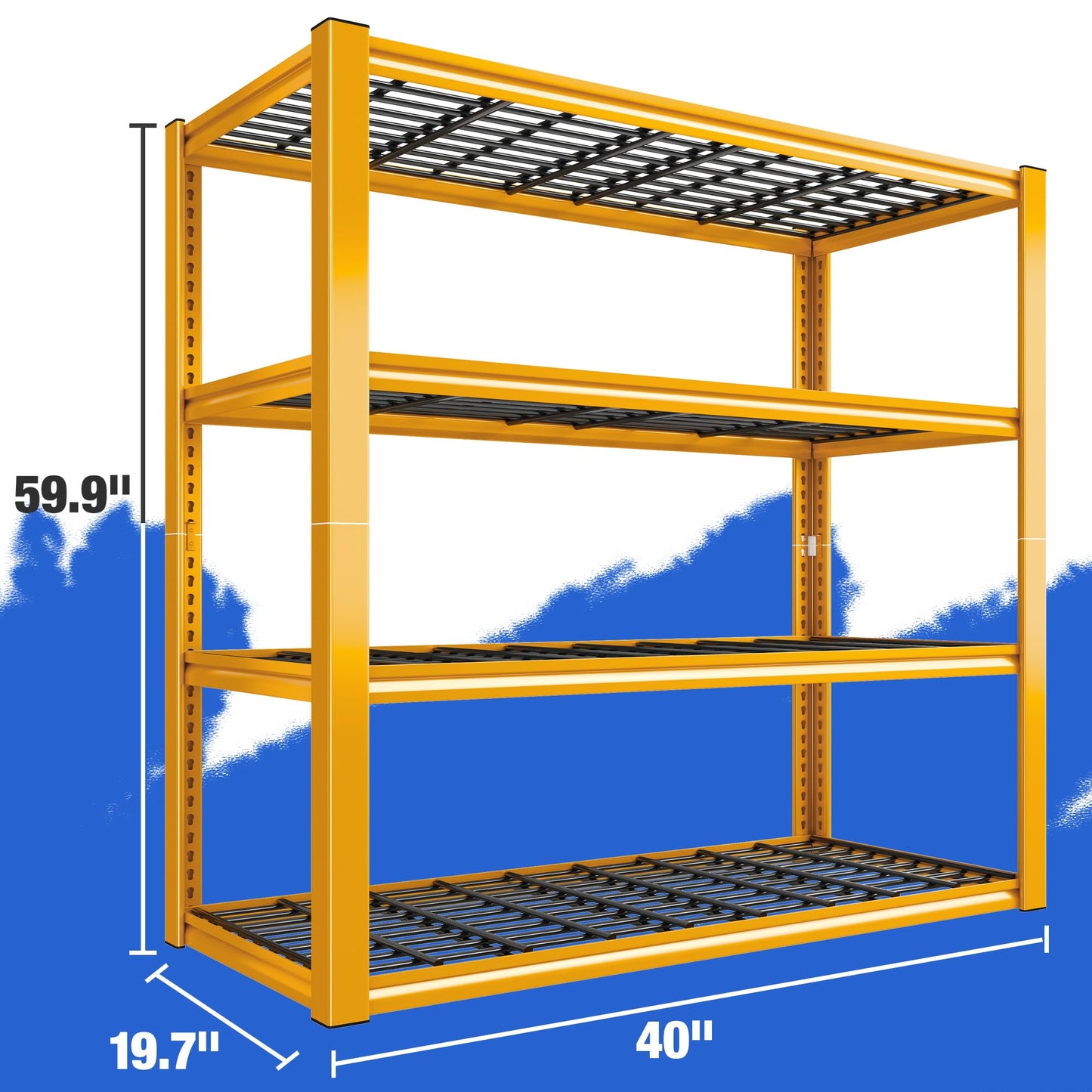 REIBII Garage Shelving Suitable for Garage Aesthetic, 40" W x 19.7" D x 59.9" H Heavy Duty Metal Shelving Load 2200LBS, Adjustable 4-Tier Storage Shelves for Garage Warehouse Basement Pantry, Orange