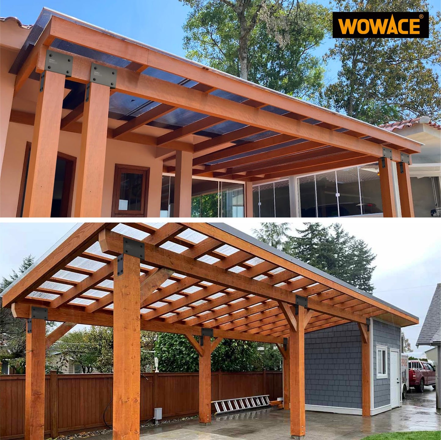 WOWACE 2 Pack 4x6 (Actual 3.5"x5.5") Heavy Duty Stainless Steel Pergola Brackets - End Post to Beam Connector for Gazebos, Patio Decks, Porches - Wood Post Cap Tie Bracket (Dark Gray)