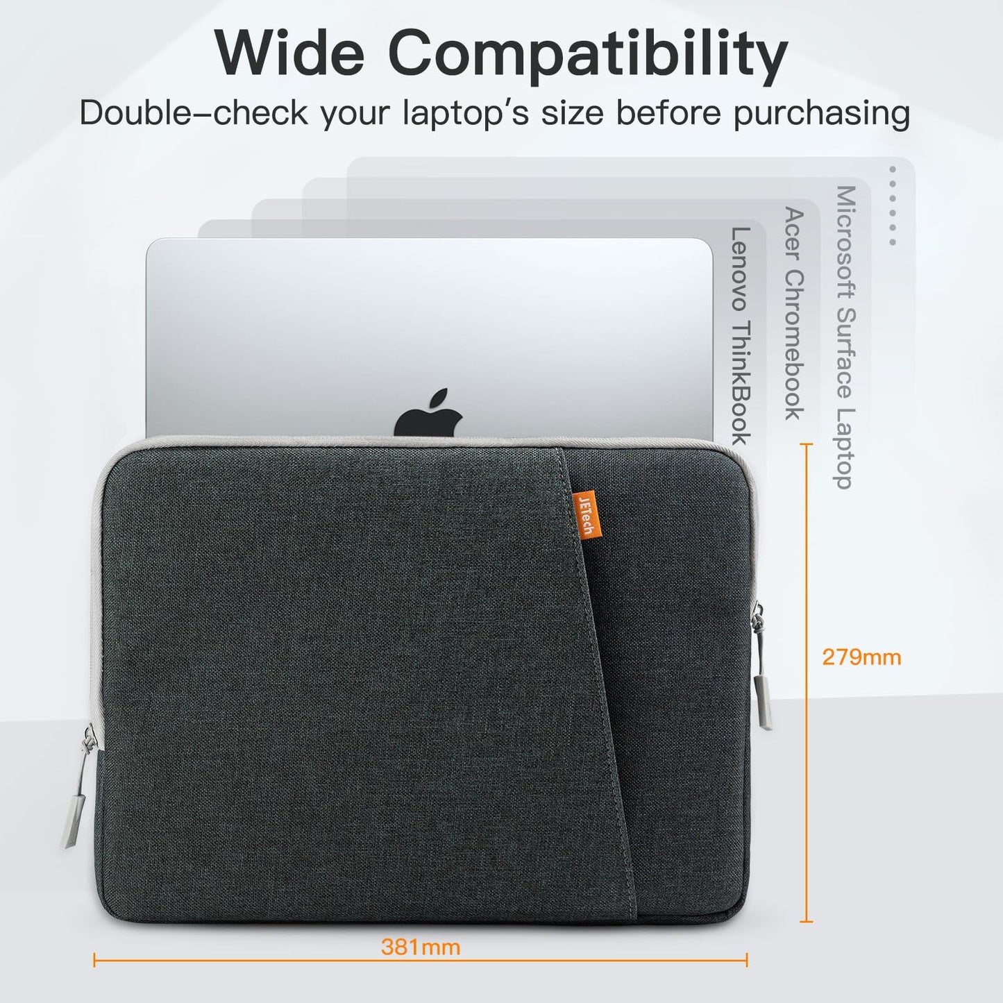 JETech Laptop Sleeve for 15-Inch Notebook, Compatible with MacBook Air 15-Inch M4/M3/M2, MacBook Pro 16-Inch M4/M3/M2/M1, Waterproof Shockproof Case with Accessory Pocket Bag (Dark Grey)