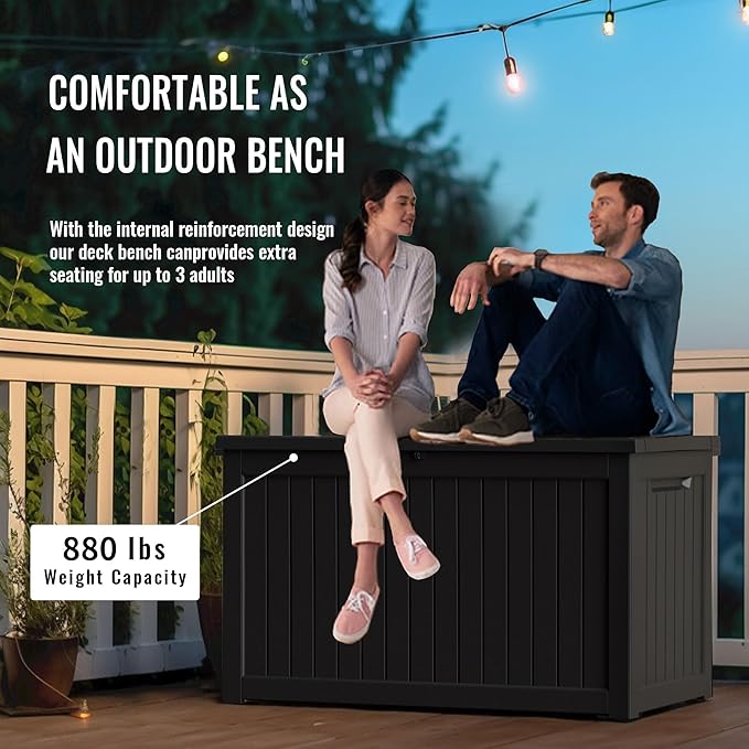 DRATO 280 Gallon Deck Box, Outdoor Large Waterproof Resin Storage Box with Lockable Lid for Patio Cushions, Gardening Tools(Black,280 Gallon)