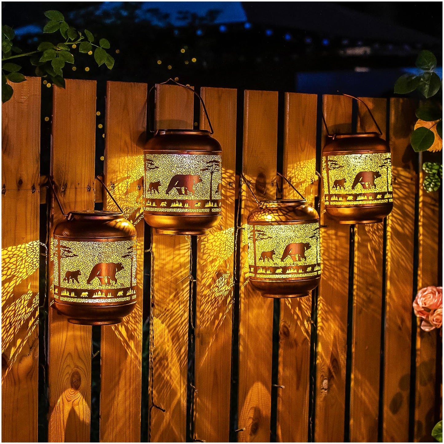 Mothers Day Gifts for Mom Bear Solar Lanterns Outdoor Waterproof,Hanging Solar Lights Bear Gifts for Women Men Metal LED Decorative Light for Yard,Patio,Lawn,Tabletop,Pathway,Landscape,Garden Decor