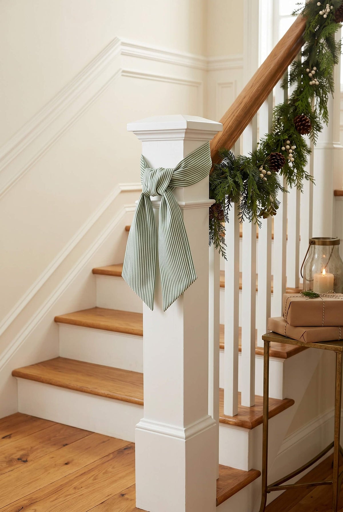 Kutyndrix Green and White Striped Wreath Sash 2 Pack for Front Door, 5.12" x 54.33" Each Spring St Patricks Easter Door Ribbon Decorations Set