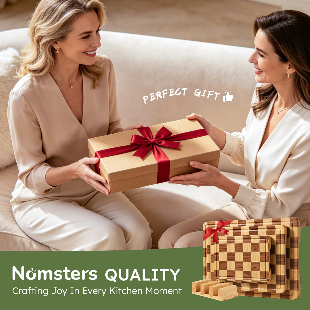 3 Pack Bamboo Cutting Board Set Checkered Wooden Cutting Board for Kitchen Non Toxic Charcuterie Board Serving Non Slip End Grain Wood Chopping Board for Meat Fruit Cheese Kitchen Housewarming Gift