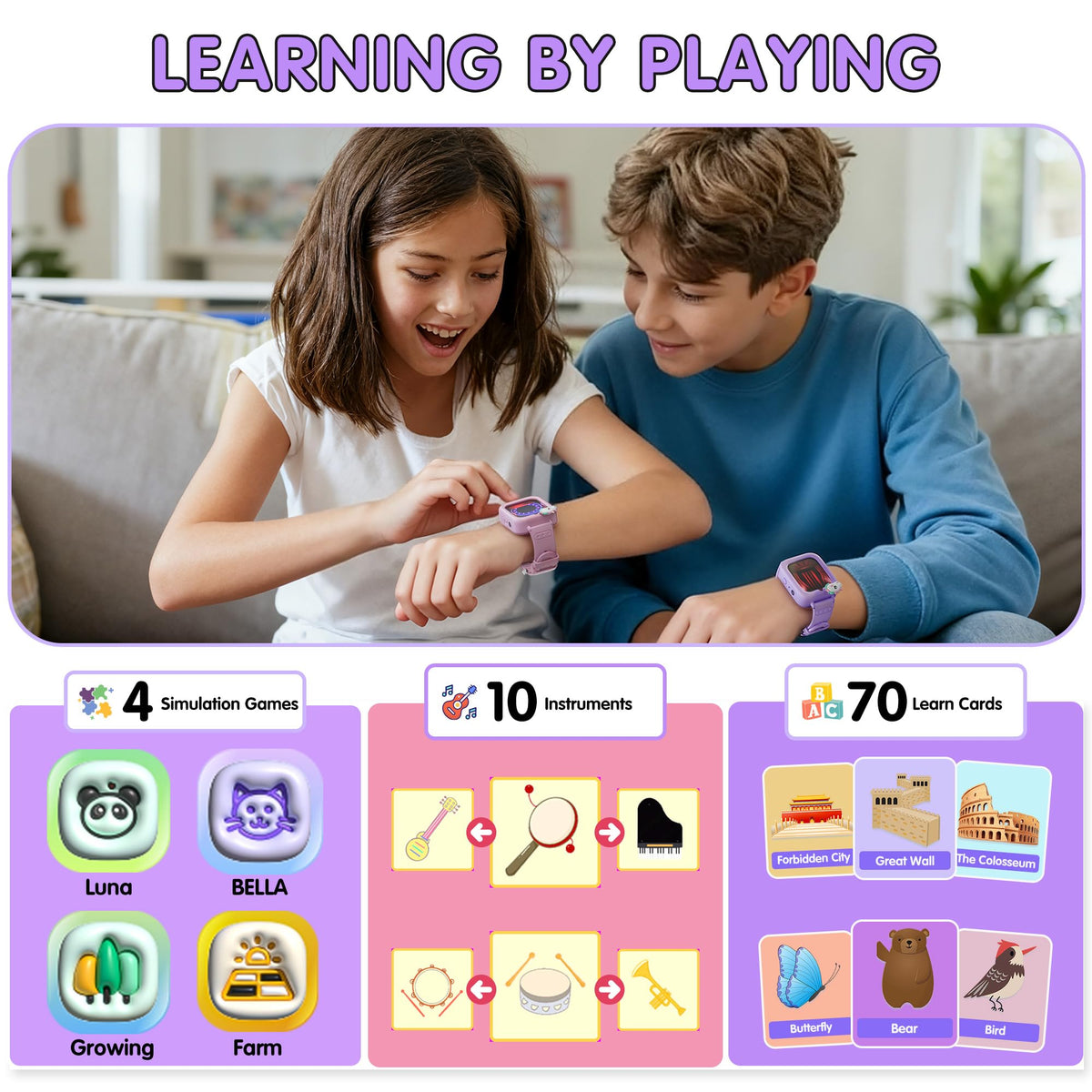 Treewant Smart Watch for Kids, Kids Smart Watches Girls, Digital Watch Preschool Toddler Girl Toys Birthday Gift for Girl 3 4 5 6 7 8 9 10 11 12 Years Old