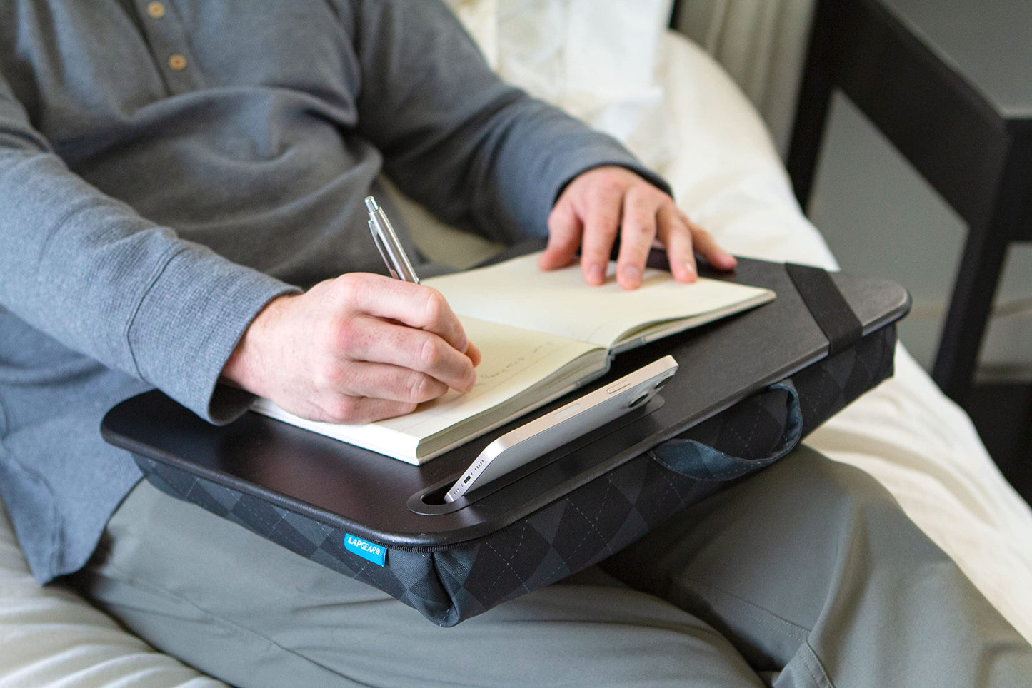 LAPGEAR XL Designer Lap Desk with Phone Holder and Device Ledge - Gray Argyle - Fits up to 17.3 Inch Laptops - Style No. 45538