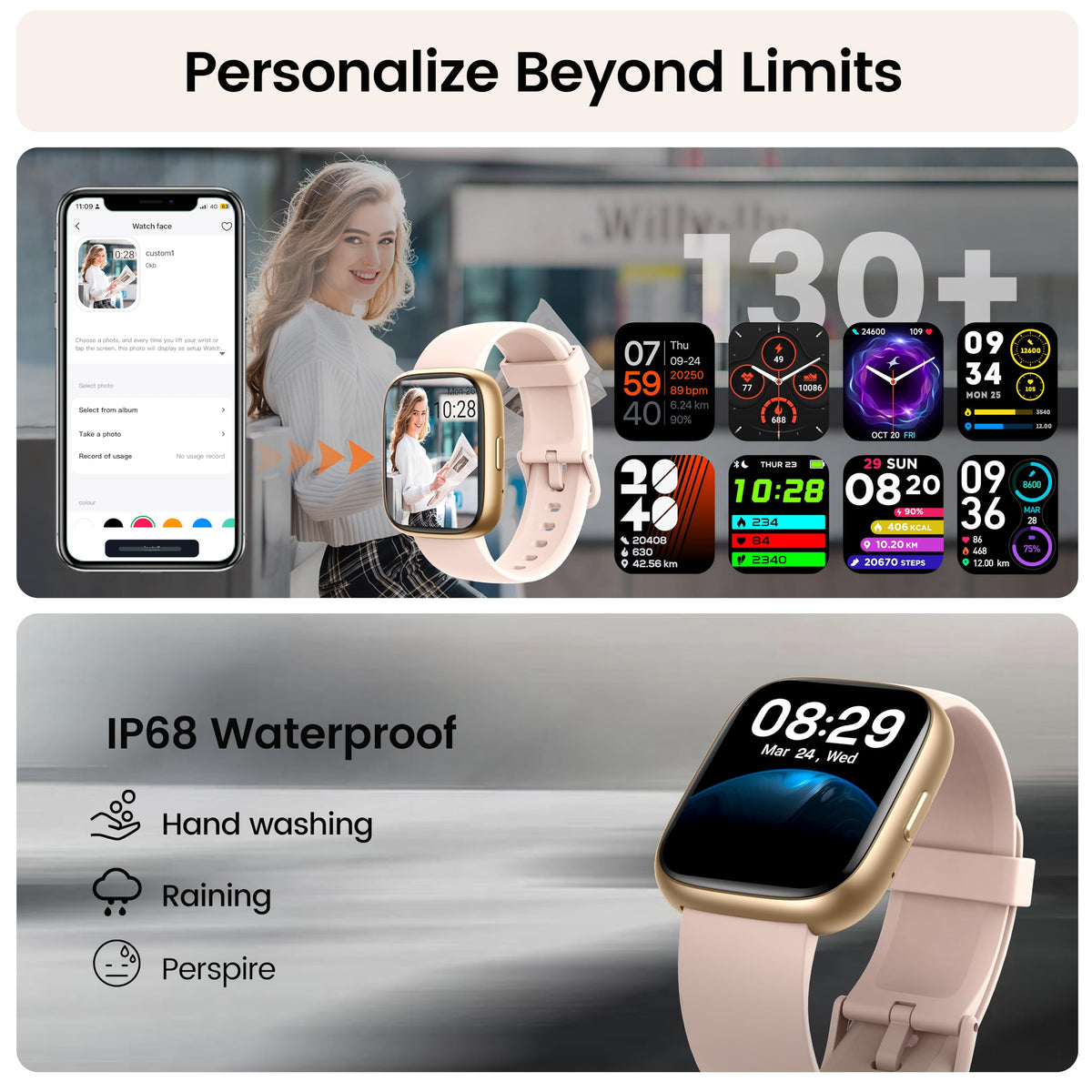 Smart Watch with Alexa Built-in, 1.83" HD Touchscreen Fitness Tracker with Bluetooth Calling, Fitness Watch with Heart Rate/Sleep Monitor/120+ Sports, IP68 Waterproof Smartwatch for Android iOS, Pink