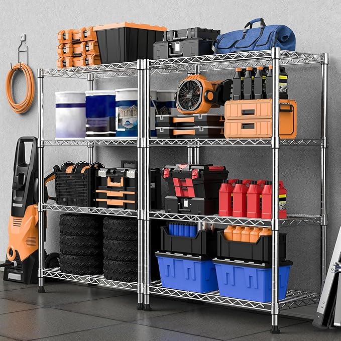 Xcity Storage Shelves, 4 Tier Heavy Duty Metal Shelving Unit, 1600 LBS Capacity Adjustable Steel Wire Shelf Organizer for Pantry, Kitchen, Garage, 14" D x 36" W x 54" H, Chrome