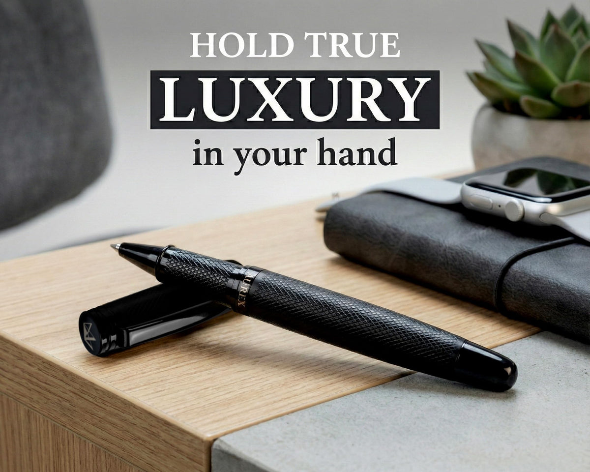 AUREX Luxury Black Rollerball Pen β Metal Pen with Cap, Micro Tip, Diamond Body Design, Gift Box & Blue + Black Ink β Executive Writing Pen