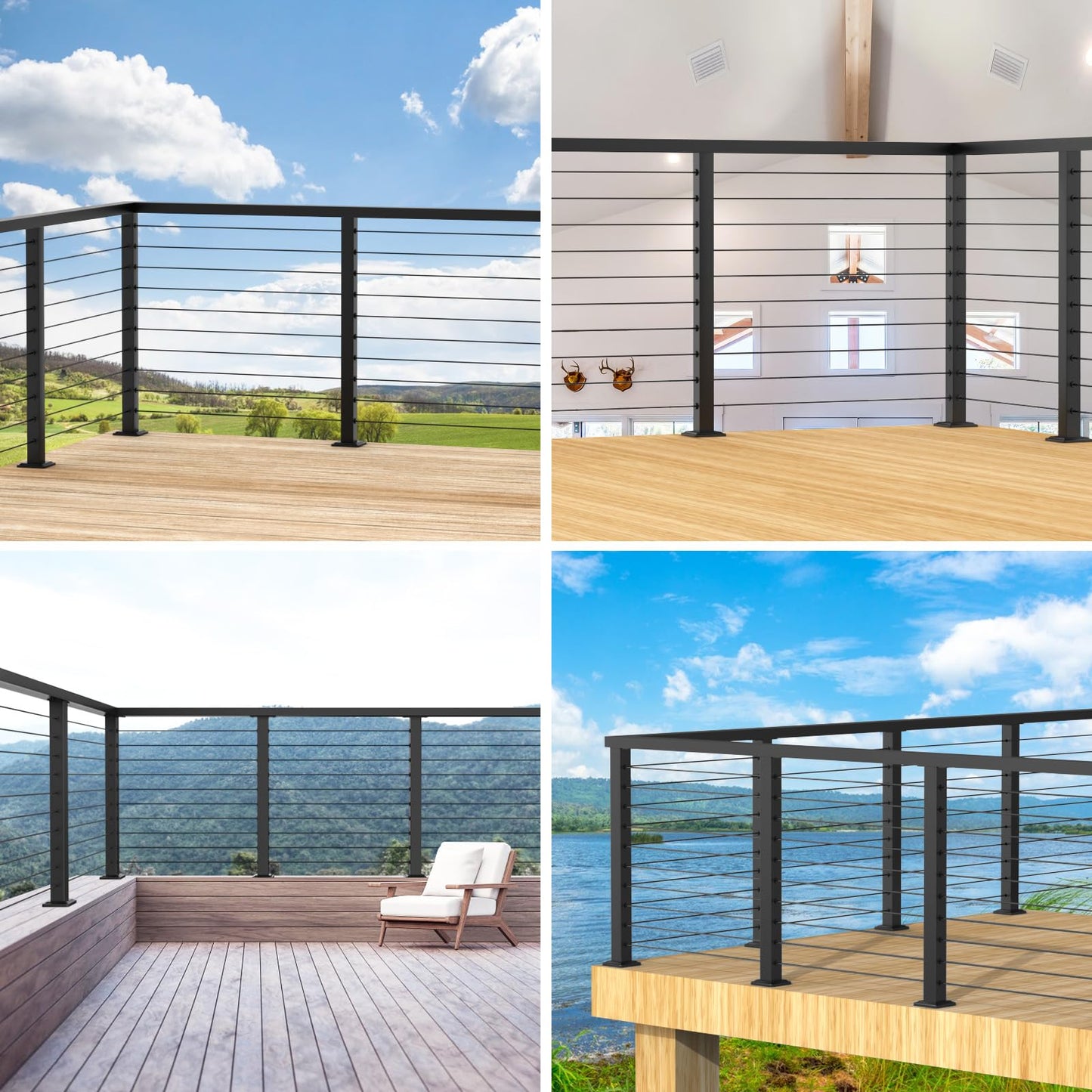 PLANTOP 36" Cable Railing Corner Post(Post 35"x2"x2"), 1 Pack 90° L-Drilled Flat Top Corner Post, Stainless Steel Black Surface Mount Deck Cable Railing Post for Indoor Outdoor, MY08-C