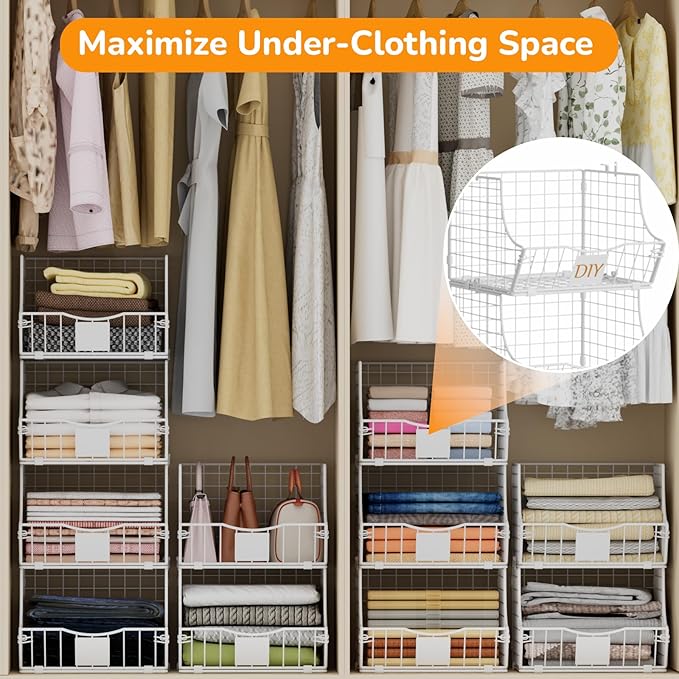 Hanging Closet Organizers and Storage, 2 Tier Closet Shelf Clothes Organizer