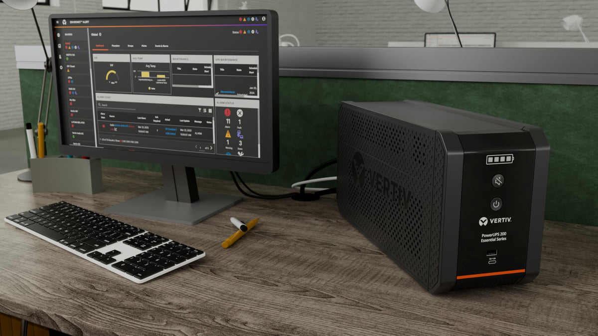 Vertiv Liebert PowerUPS 200 Essential, PSA6E-1500LVT, Line Interactive UPS 1440VA/850W, Battery Backup & Surge Protector, AVR, 8 Outlets, USB C+A Charging, 3 Year Warranty