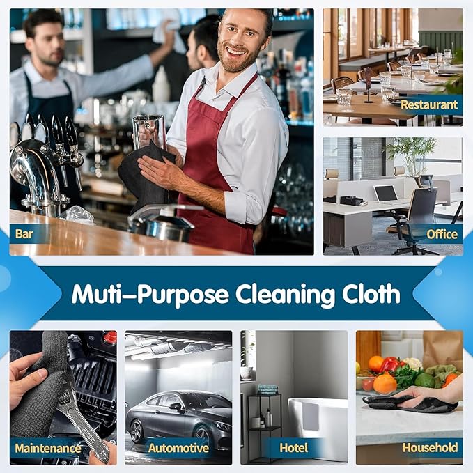 FIXSMITH Black Microfiber Cleaning Cloth -Pack of 24, Highly Absorbent Cleaning