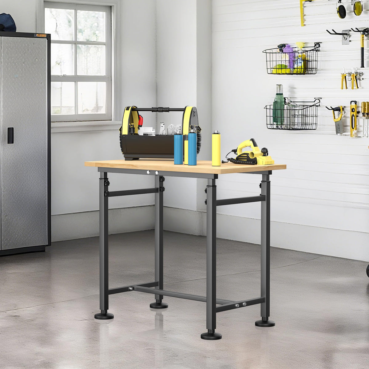 Ultrawall Workbench for Garage, 32"x18" Adjustable Height Work Table, Heavy Duty Rubber Wood Workstation for Workshop, Office, Home