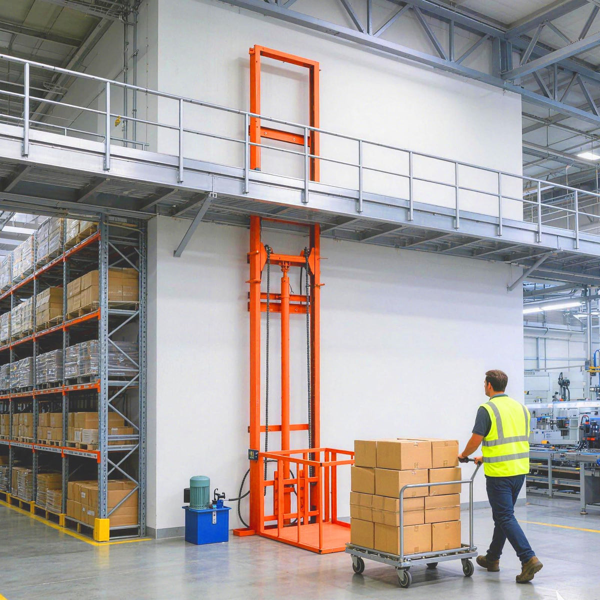 Hydraulic Freight Elevator System, 2200lbs 1-Ton Electric Cargo Lift Platform, Wall-Mounted Rail Guide VRC Mezzanine Hoist with 2500W Pump for Warehouse, Factory, Home Garage (19.7FT Lifting Height)