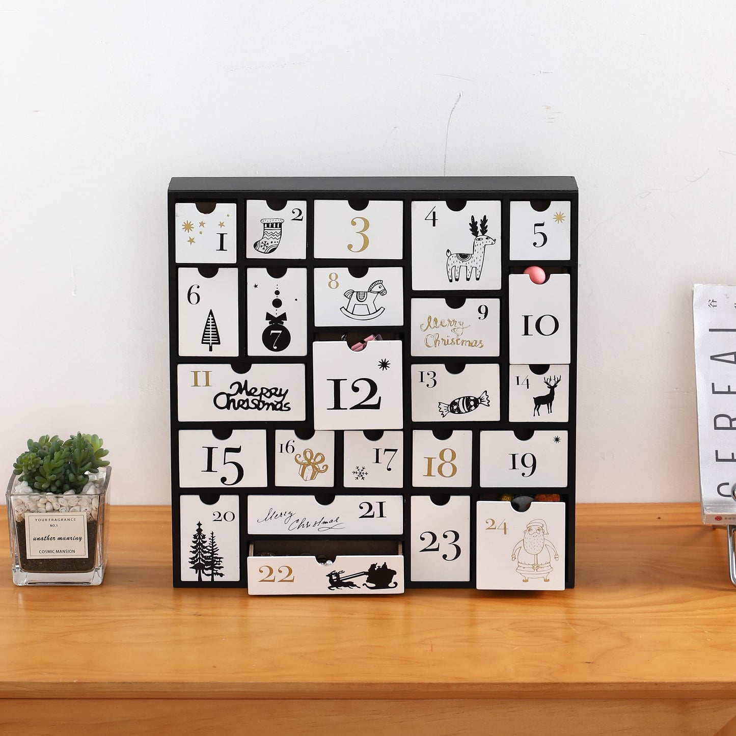 SUNGIFT Wooden Advent Calendar, Christmas Countdown Calendar Boxes with 24 Drawers and Numbers to Fill 2025, DIY Reusable Advent Calendar Decoration Xmas Gift for Kids, Adults, Family, Friends