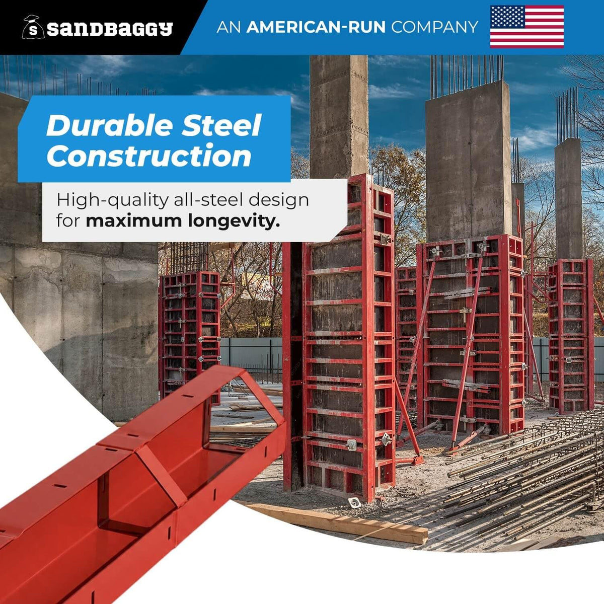 6" x 6" x 8 ft Inside Corners for Steel-Ply Concrete Forms - Sandbaggy (5, 6" x 6" x 8 ft)