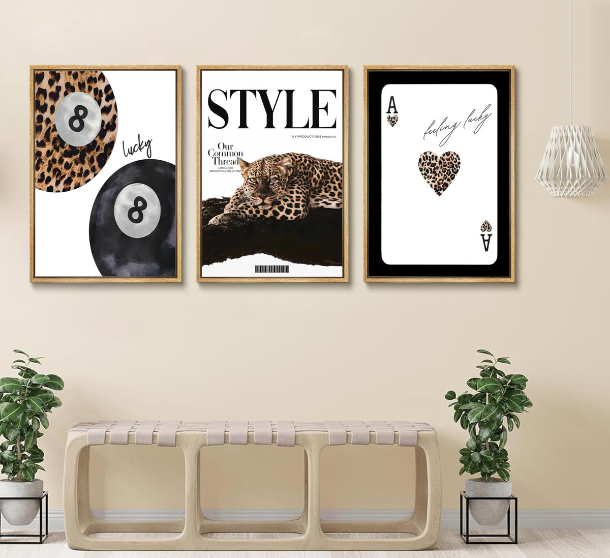Trendy Leopard Set of 3 Canvas Wall Art Preppy Room Aesthetic Cheetah Cheetah posters Prints Funky Lucky 8 Ball Wall Decor Pictures for Girls Bedroom Apartment Dorm Unframed Decoration