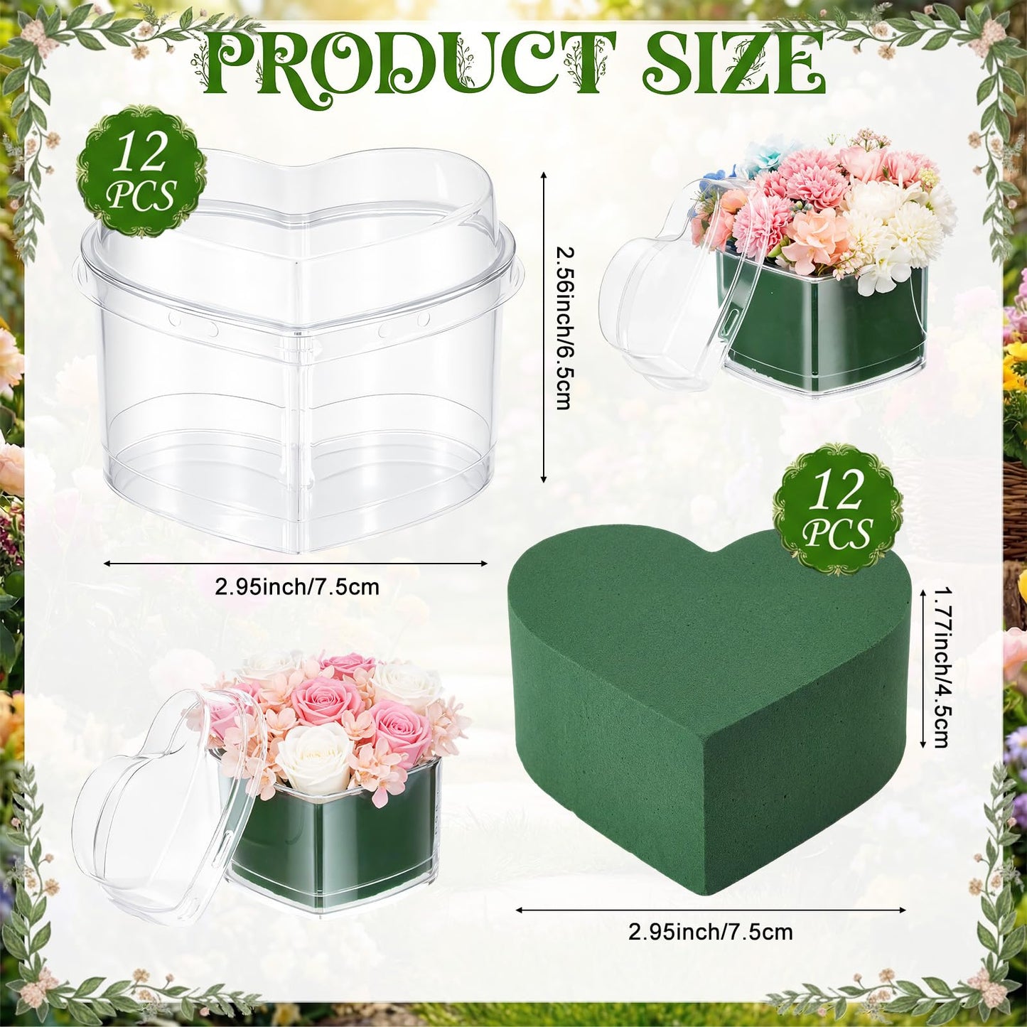 FunooFuno 12 Pcs Plastic Heart Shaped Boxes for Flower 2.95" x 2.95" Plastic Gifts Box with Lids Floral Foam Mini Clear Heart Containers Thank You Gifts for Teacher Mother's Day Wedding Anniversary