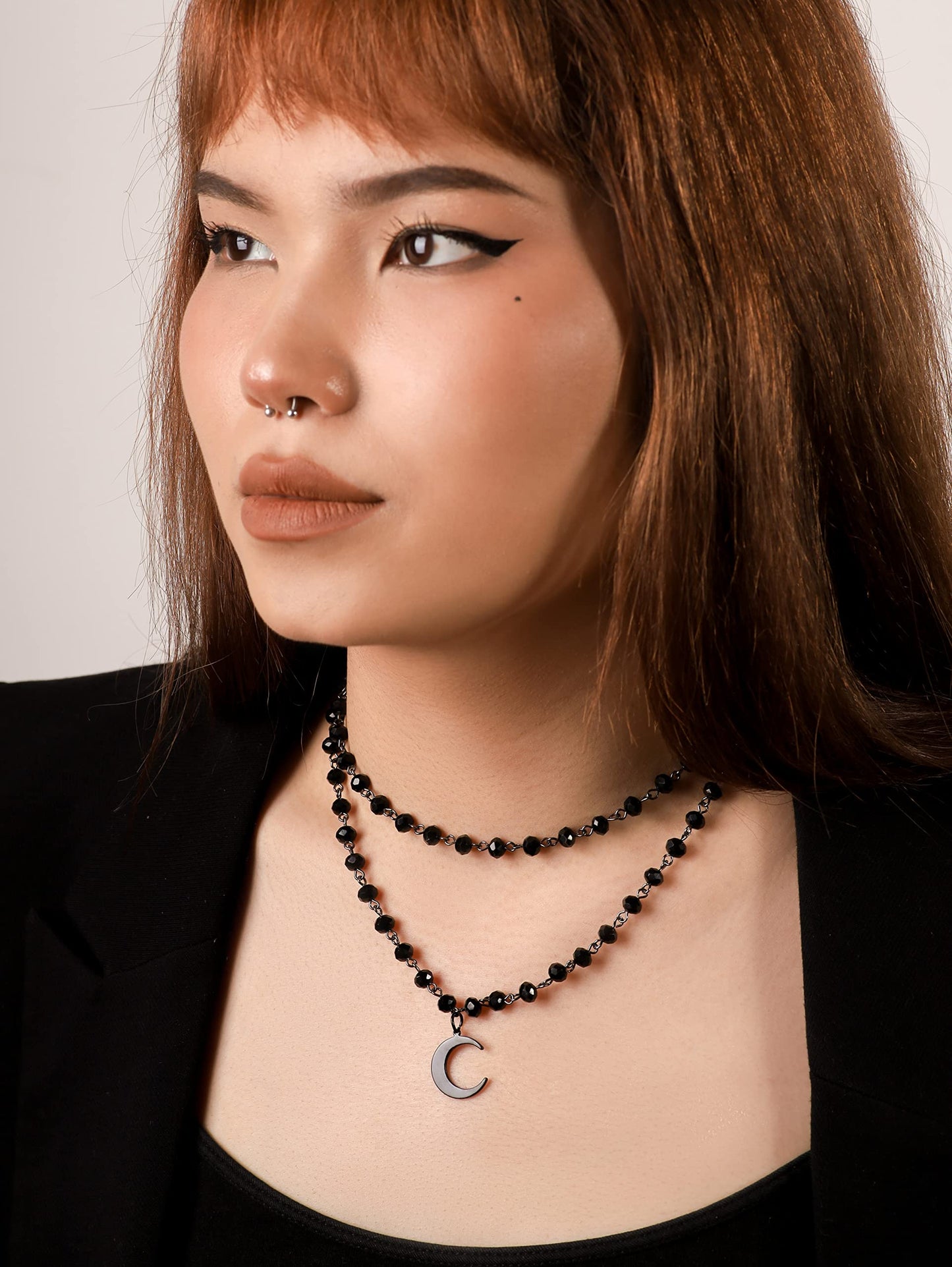 Sacina Gothic Layered Black Crescent Moon Choker, Black Moon necklace for Women, Gothic Goth Necklace, Goth Jewelry, Christmas Jewelry Gift for Women