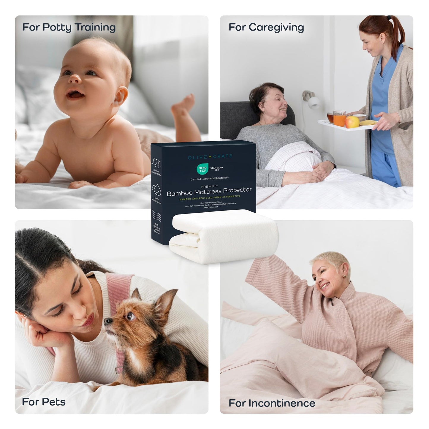 Olive + Crate 100% Viscose Bamboo Mattress Protector - Eco-Conscious Cooling Mattress Cover - Waterproof Hypoallergenic Protection - Breathable King Size Shield Against Dust & Spills