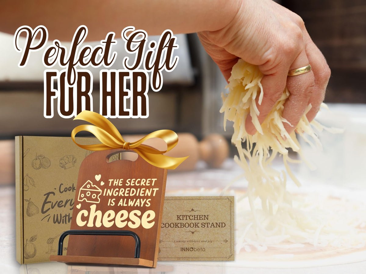 InnoBeta Cheese Gifts for Cheese Lovers, Cookbook Stand for Kitchen Counter, Perfect Gifts for Cheese Lovers on Birthday, Adjustable Tablet Recipe Book Holder, Unique Kitchen & Dining Decor