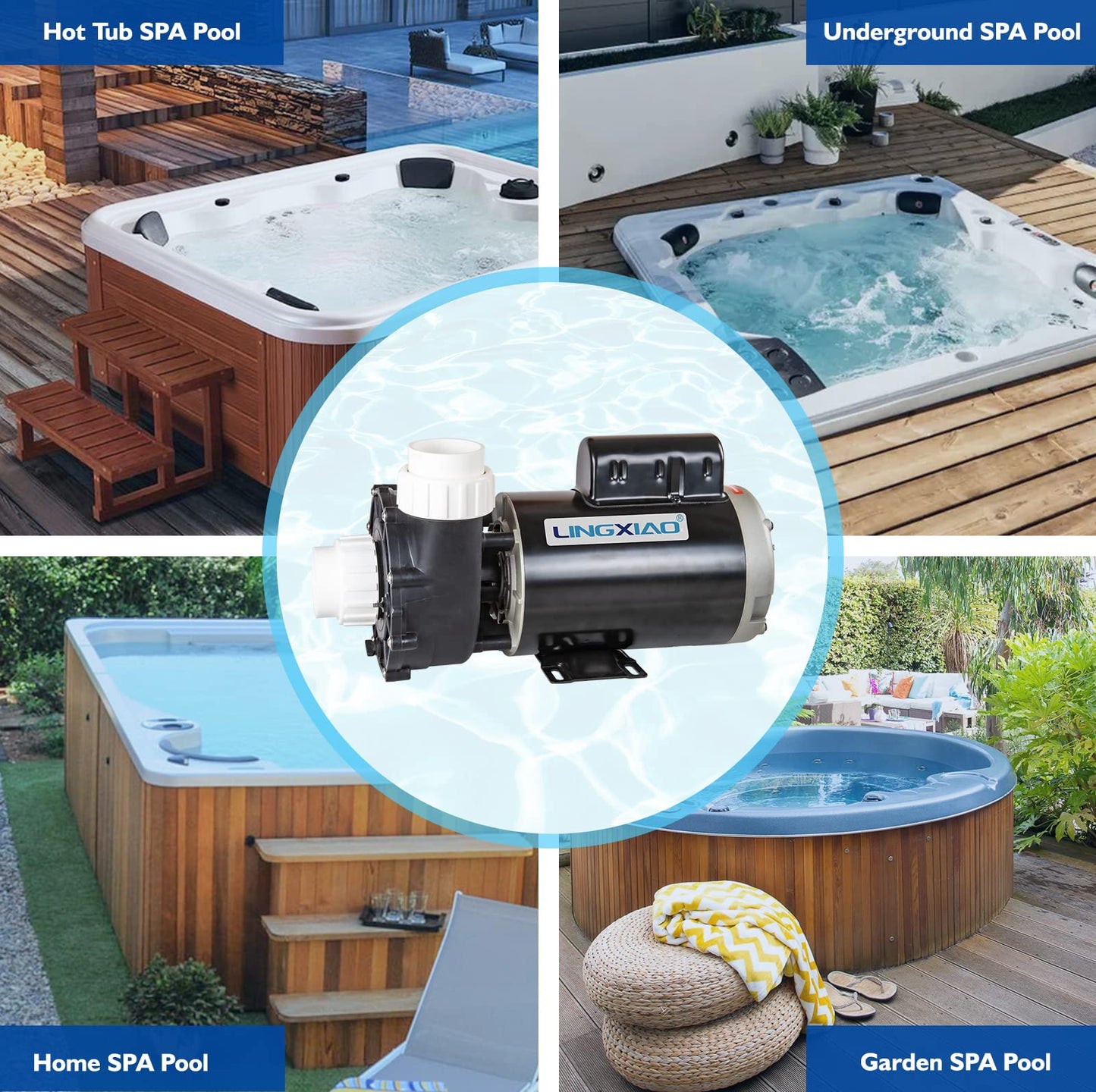 LINGXIAO WUA200-II SPA Pump, 2 Speed Hot Tub Pumps 2HP - LX SPA Pump Motor 220V-240V, 2" Port, 56 Frame (Mode:56WUA200-II)