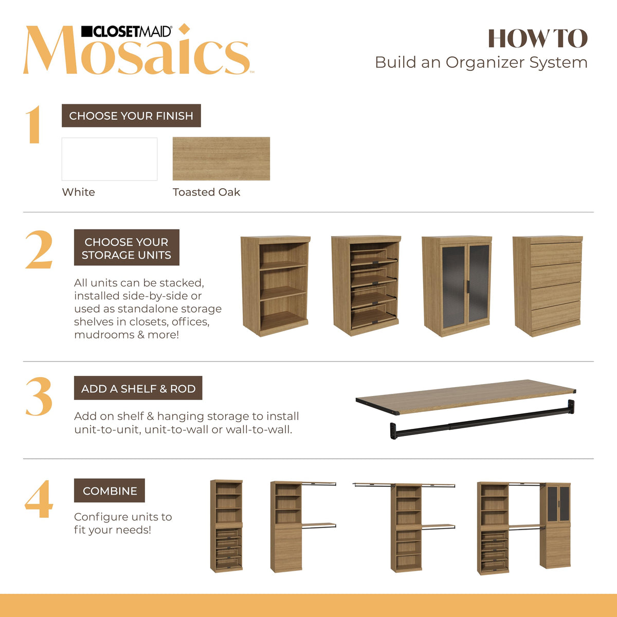 ClosetMaid Mosaics 3 Shelf Organizer, Stackable, Customizable Closet Organization System, Closet Storage Shelves, 25.5" W, Toasted Oak