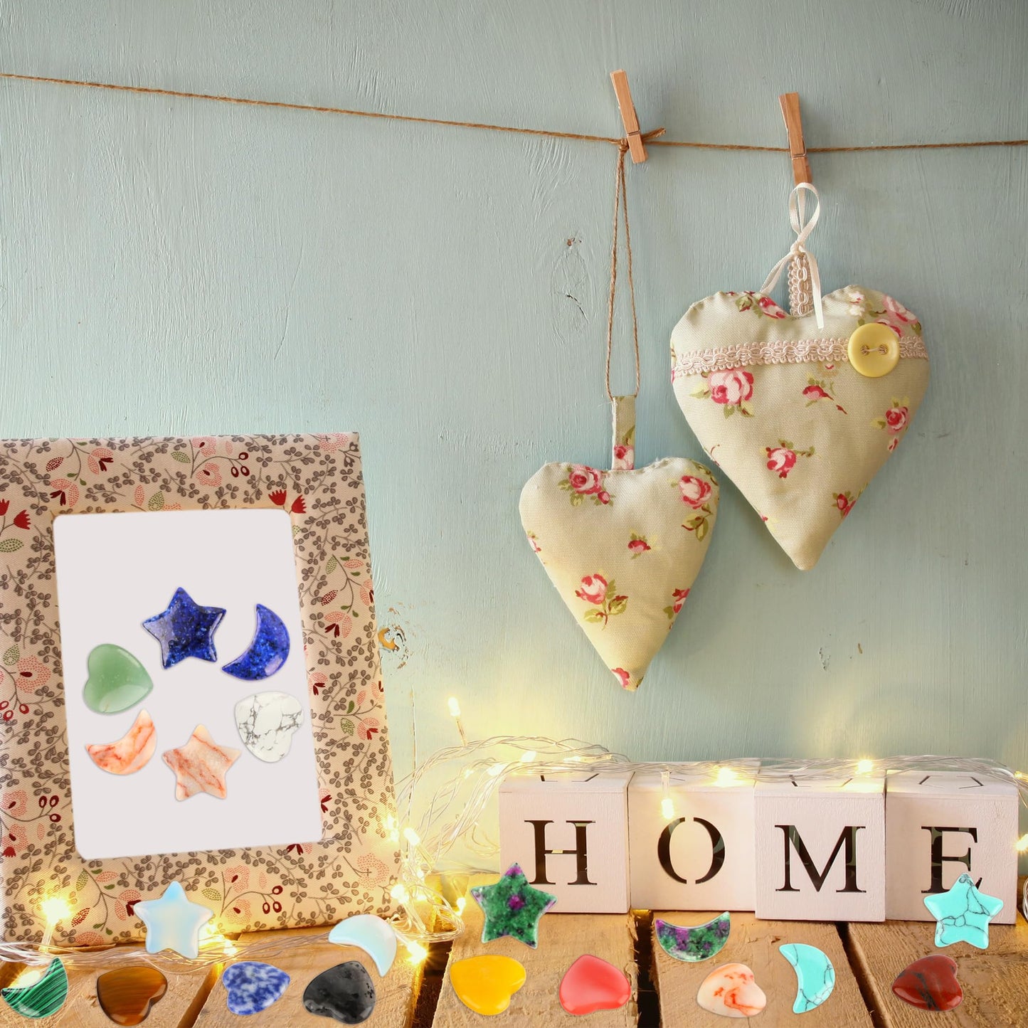 120 Pcs Shaped Crystals Heart Shaped Moon Star Crystals Worry Stones Bulk Heart Gemstones for Valentine Gifts Witchcraft