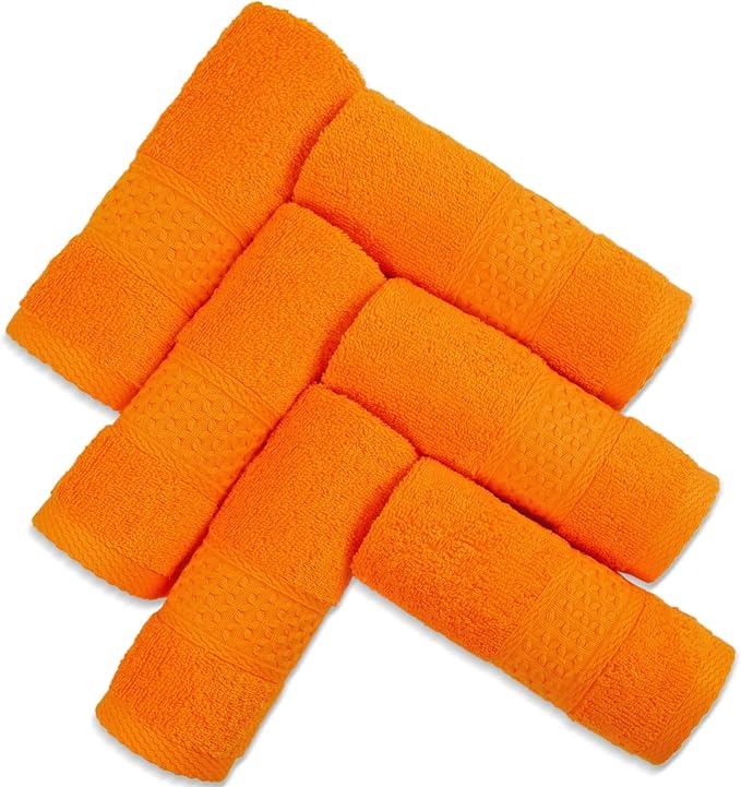 Cleanbear Washcloths Orange Face Cloths Set of 6 Large All Cotton Bathroom Wash