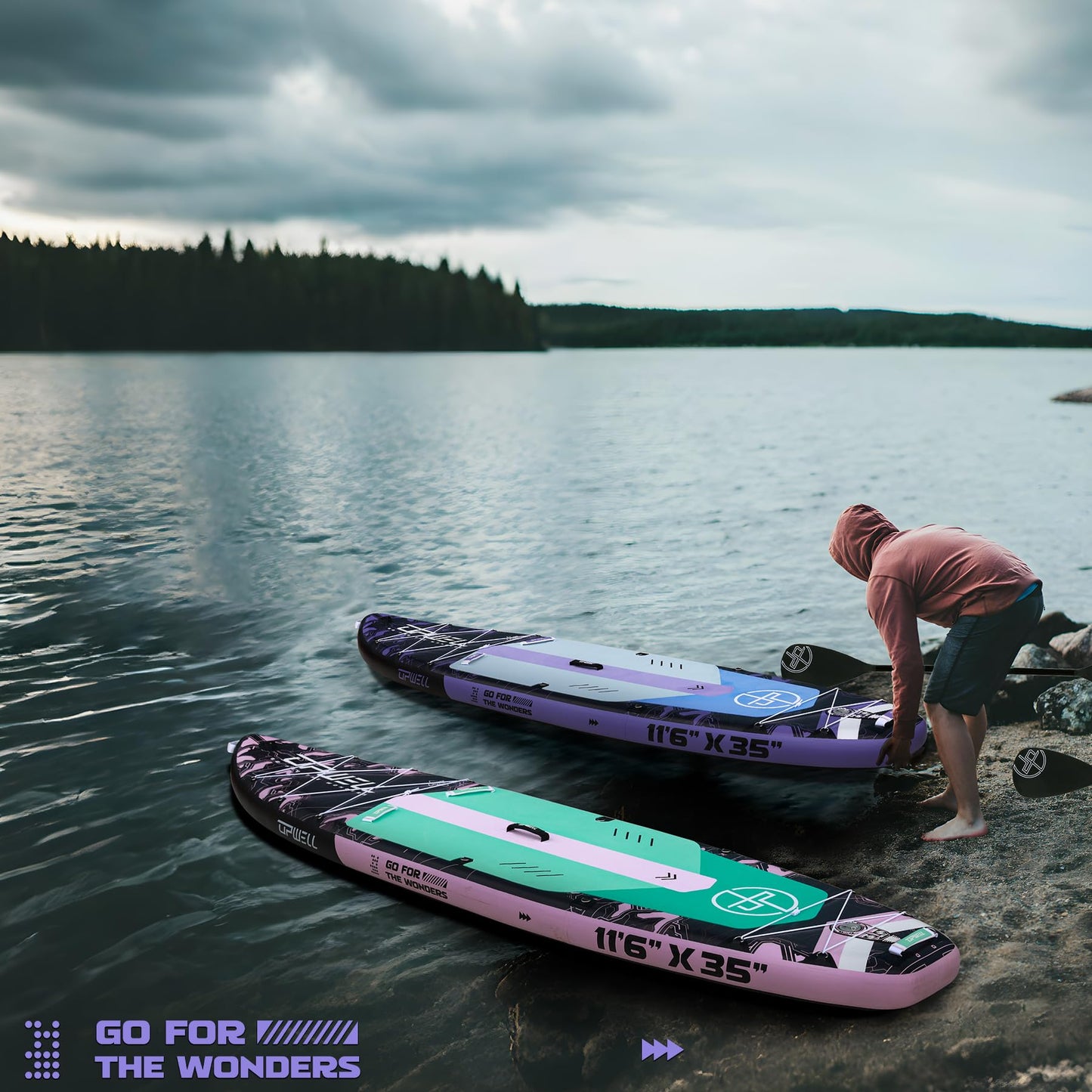 UPWELL 11'6"×35" Extra Wide Inflatable Paddle Board, Stand Up Paddle Board with Kayak Seat, Sup Paddle Boards for Adults, Mech Purple