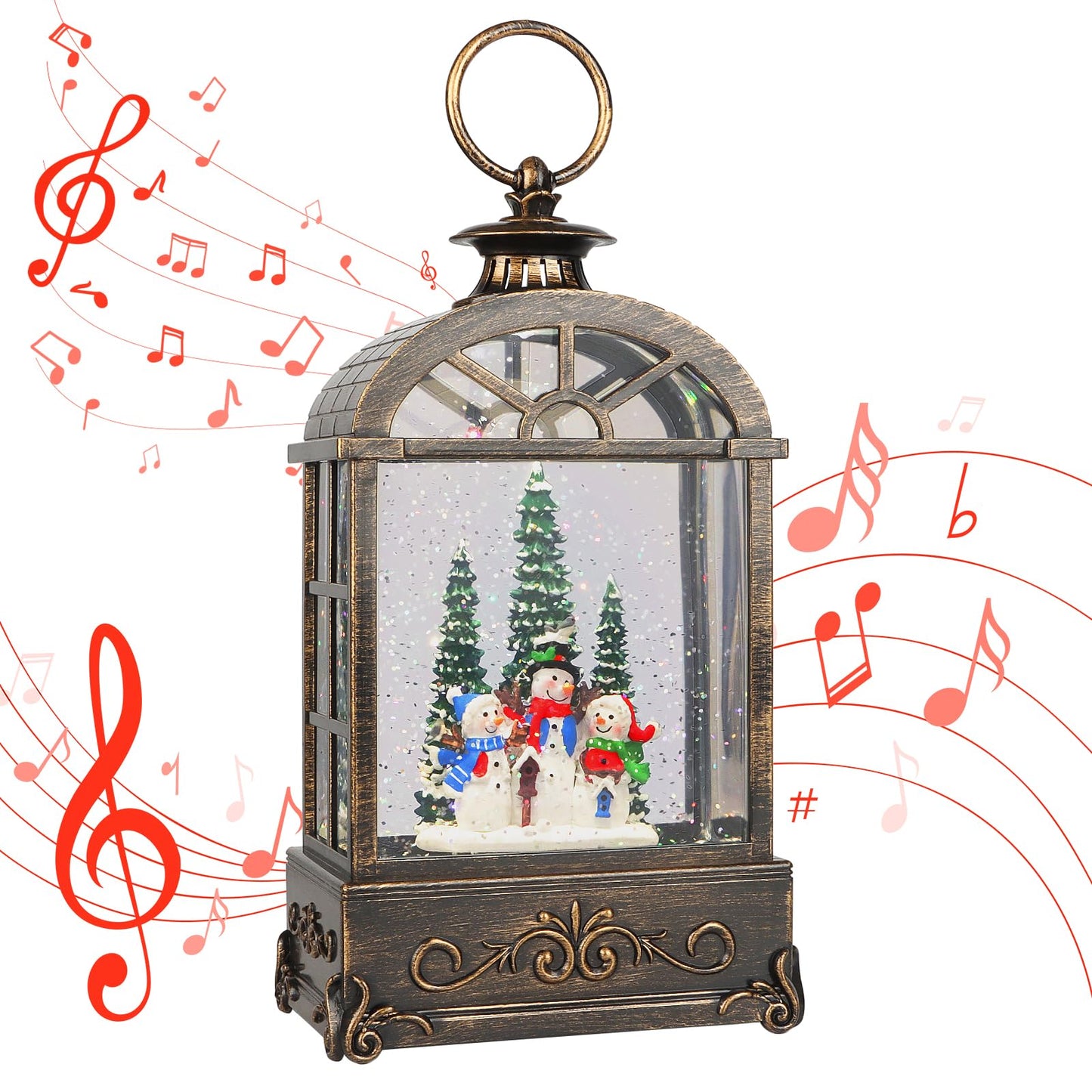 LSISOVO Christmas Snow Globe Lantern,Christmas Decorations Indoor for Home,with 6 Hour Timer Musical Snow Globes,Battery Or USB Powered Swirling Glitter Lantern Christmas Decor Gifts,Snowman Family