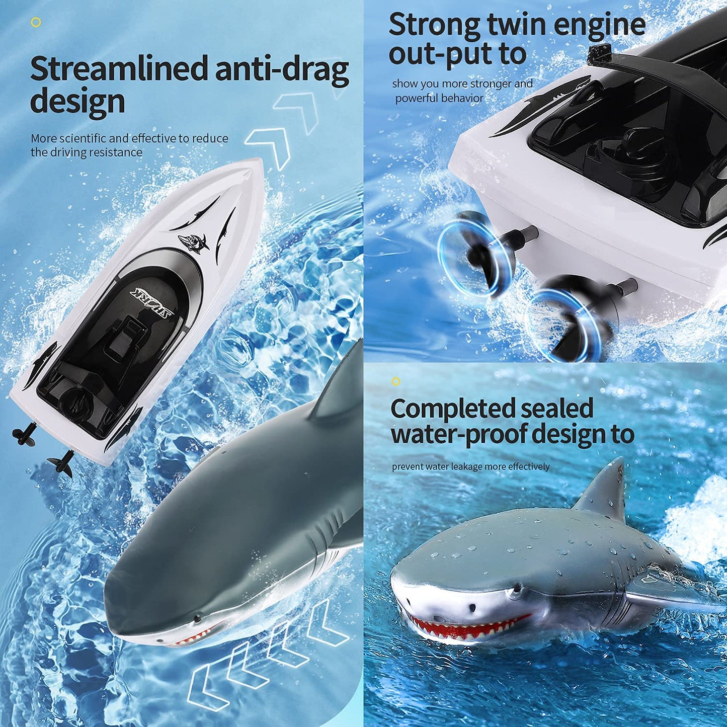 OBEST Remote Control Boat Shark RC Sharks Boats Toy 2 in 1, 2.4GHz RC Electric Kids Electric Shark Toy for Pools and Lakes, Summer Gift for Pool Lake Pond