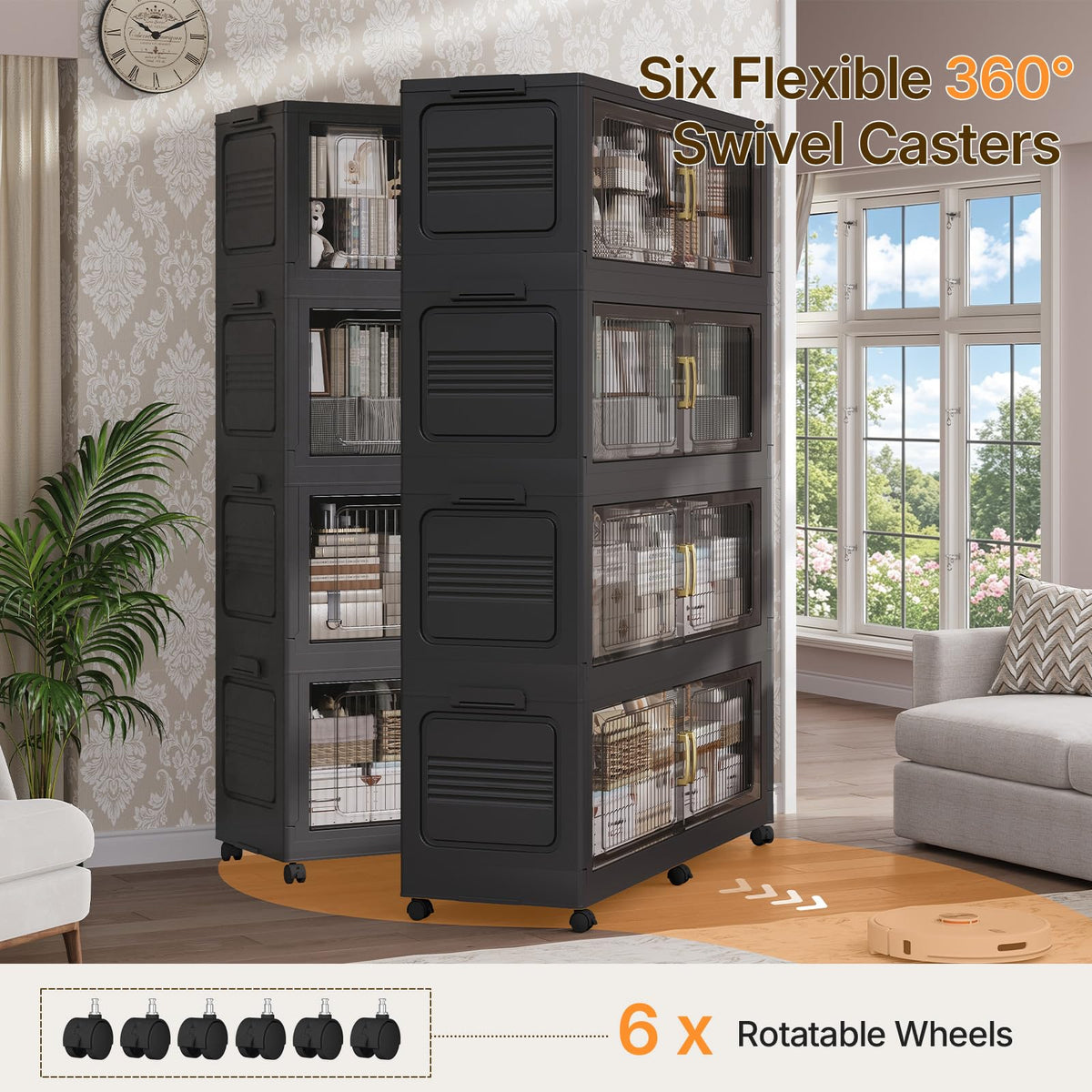 ARXYNEL Extra Large Stackable Storage Bins with Lid, 350Gal/1400QT Foldable Collapsible Storage Box with Doors, Wheels and Drawers, Plastic Closet Organizer Container for Kitchen, Bedroom, Dorm, 5Pack
