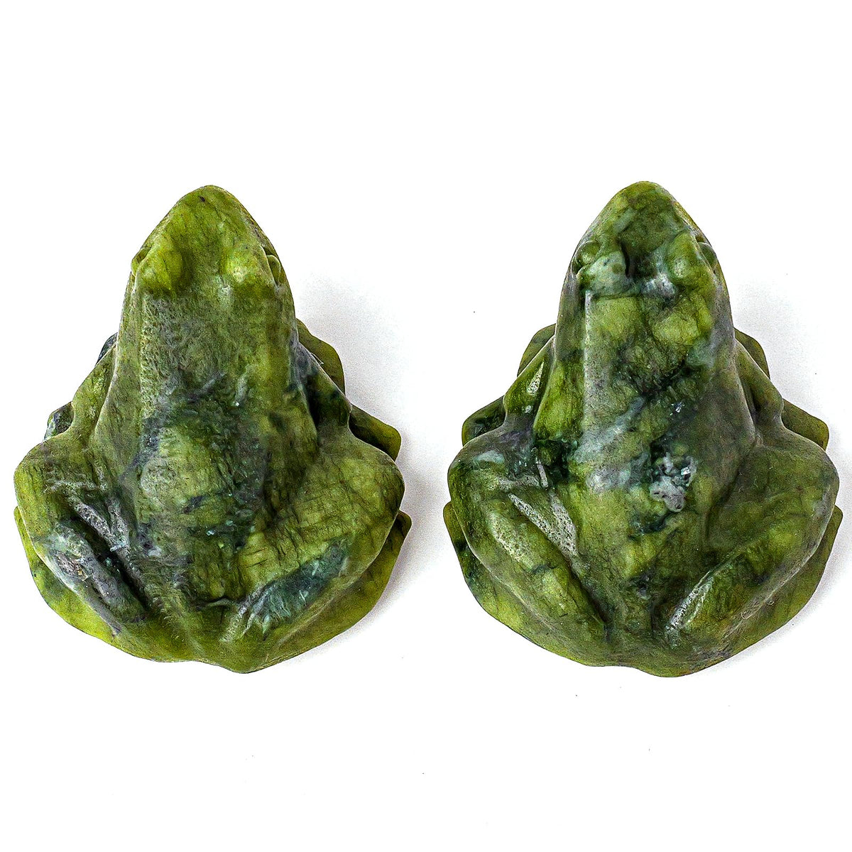 2 PCS Frog Natural Crystal Rough Stone Green Jade Frog Carving Piece Jade Frog Wealth-Attracting Ornament Crystal Handicraft Table Decoration Ornament (2-PCS)