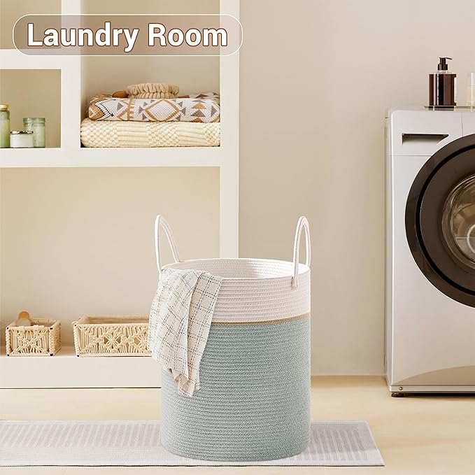 Tall Laundry Basket with Handles, 53L Portable Dirty Clothes Hamper, Boho