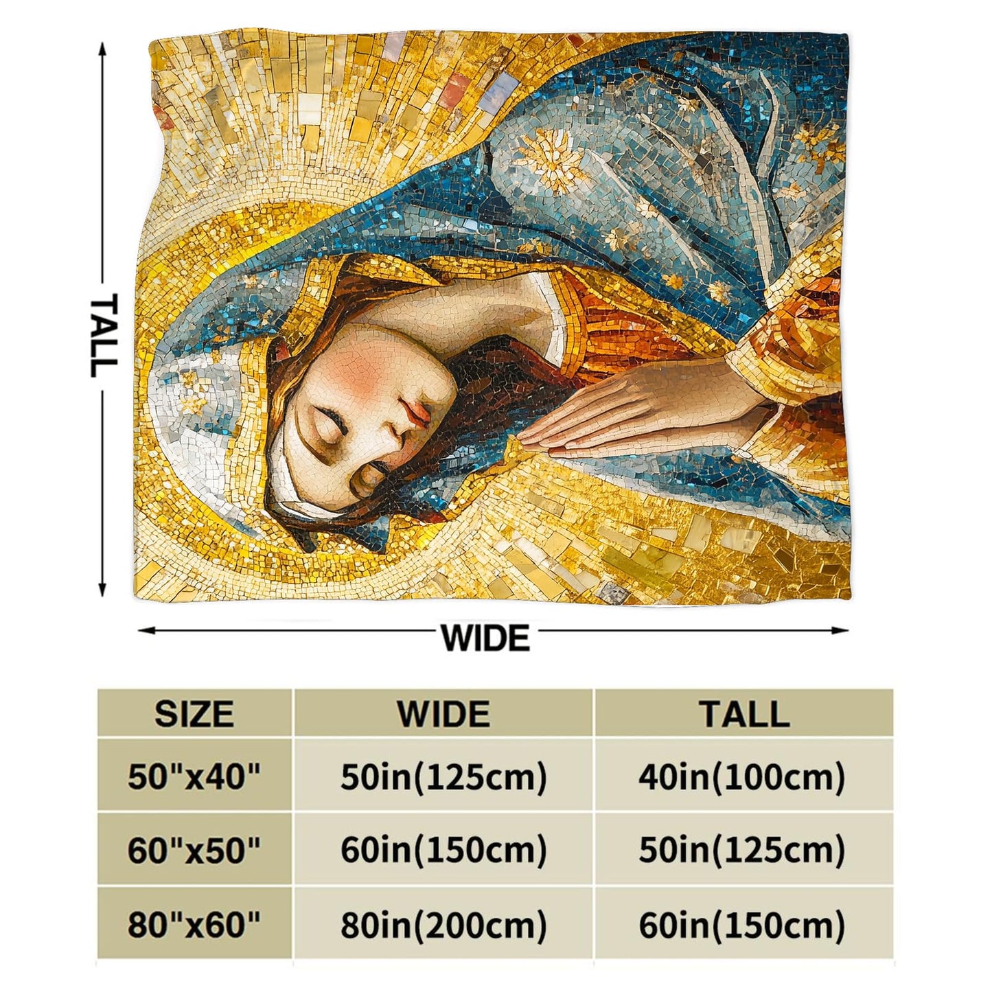 Virgin Mary Blanket Soft Fuzzy Fleece Golden Mother of God Catholic Blankets Decor Cozy Warm Plush Flannel Blanket Gifts for Boys Girls Men Women Home Chair Sofa Couch Bed 50"X40"