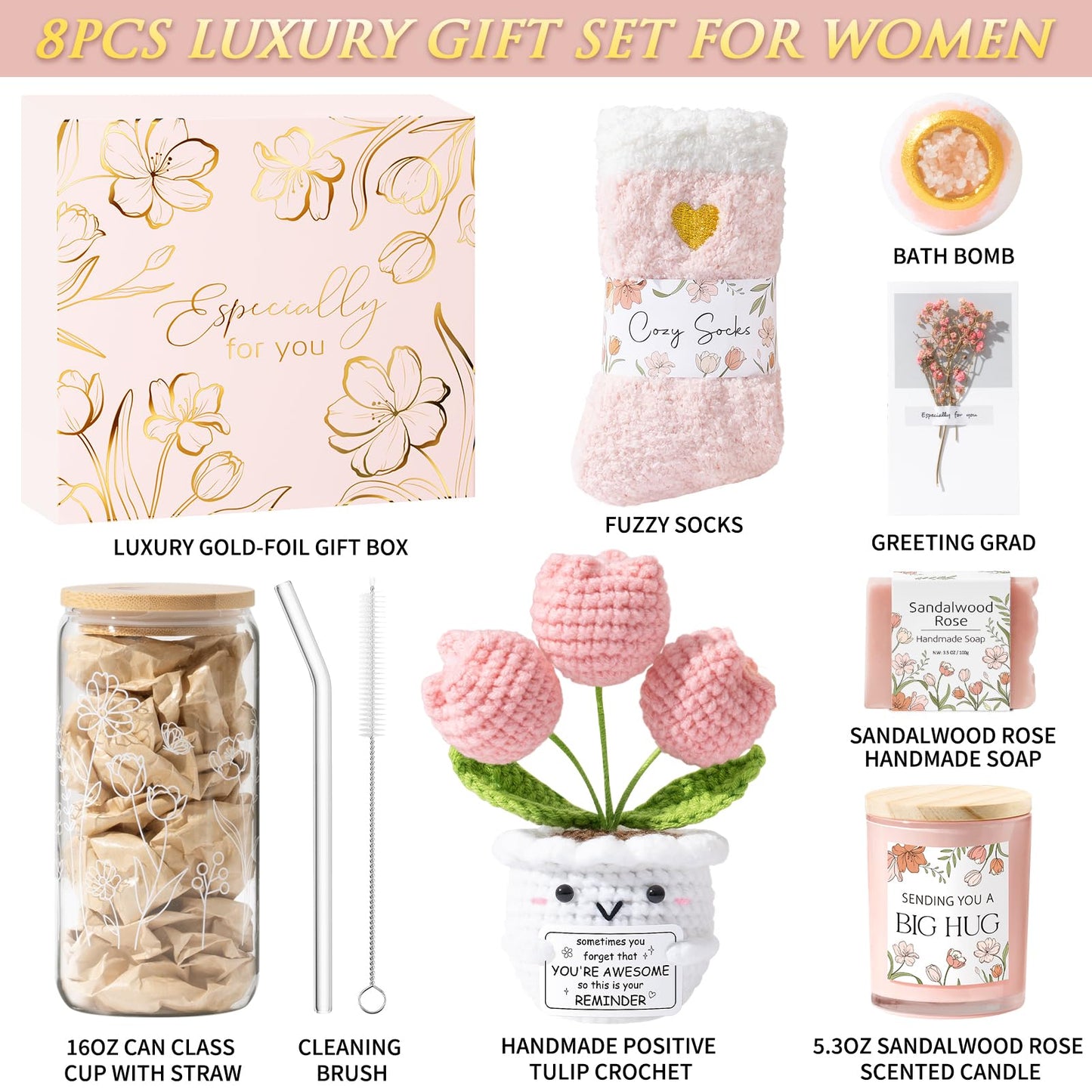 Mothers Day Birthday Gifts for Women Self Care Package Get Well Soon Gift Baskets, Thinking of You Inspirational Sympathy Spa Gift Basket for Women, Unique Gifts Set for Mom Her Wife Friend Sister