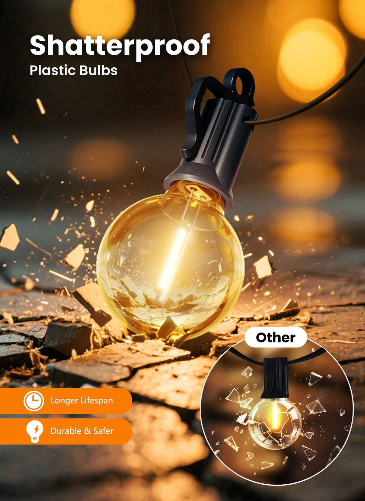 SmartDawn 150FT 77 LED Outdoor String Lights, G40 Shatterproof String Lights, IP65 Waterproof Connectable Outside Patio Light for Backyard Porch Balcony Garden Decor Christmas Camping Gazebo