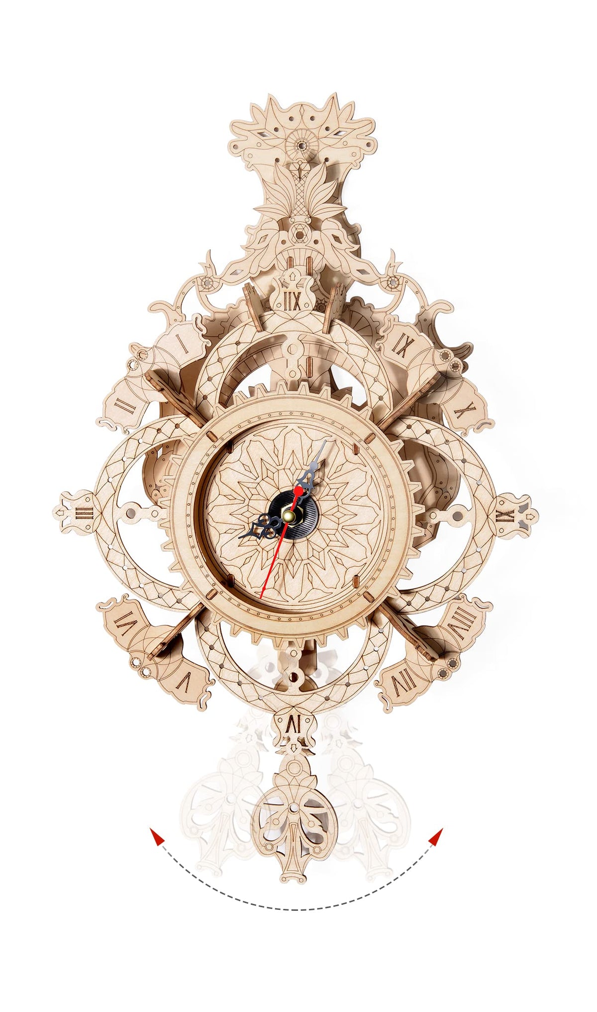 3D Wooden Puzzle Clock Kit DIY Mechanical Wall Clock Hanging Pendulum Gift for Adults & Teens