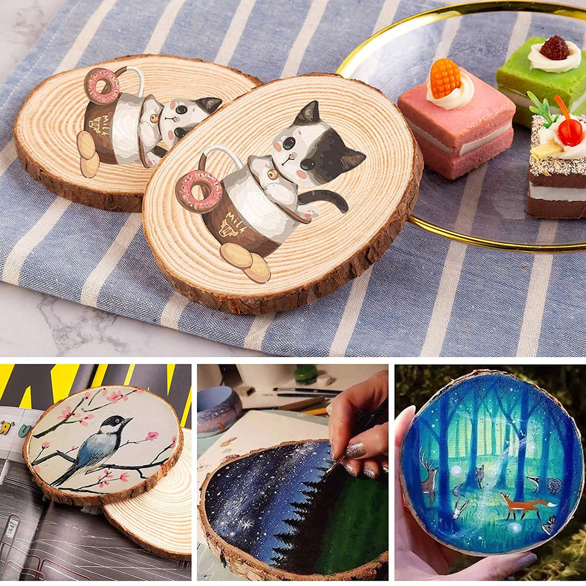 30 Pcs 3.6-4.1 Inches Unfinished Natural Wood Slices Circles with Bark for Coasters DIY Crafts Christmas Ornaments Rustic Wedding Decoration