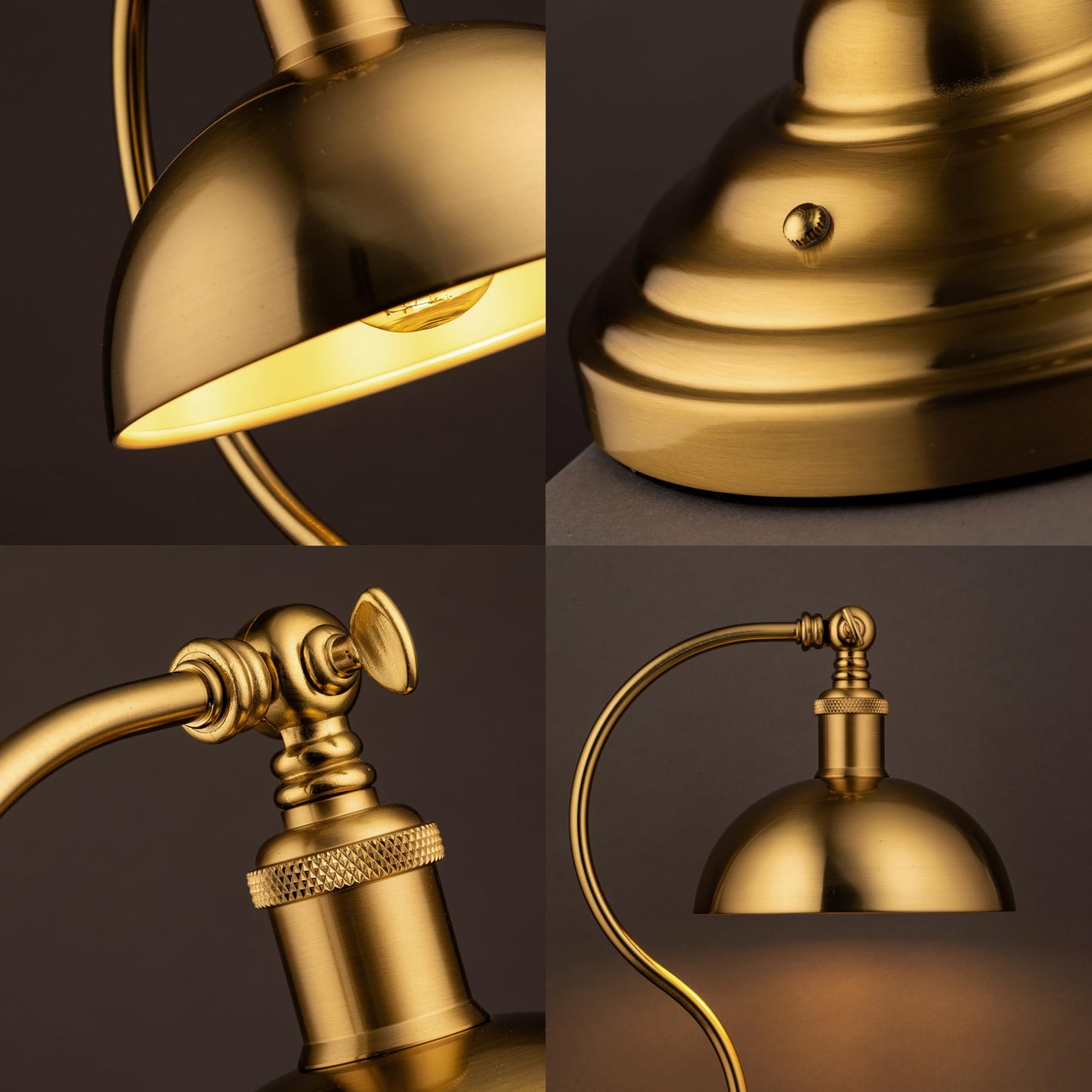 O'Bright Bankers - Cordless LED Table Lamp, Battery-Operated, Rechargeable, 3-Level Dimming, Universal USB-C Charging, 180° Swivel Head, Luxury Metal Shade, Antique Brass