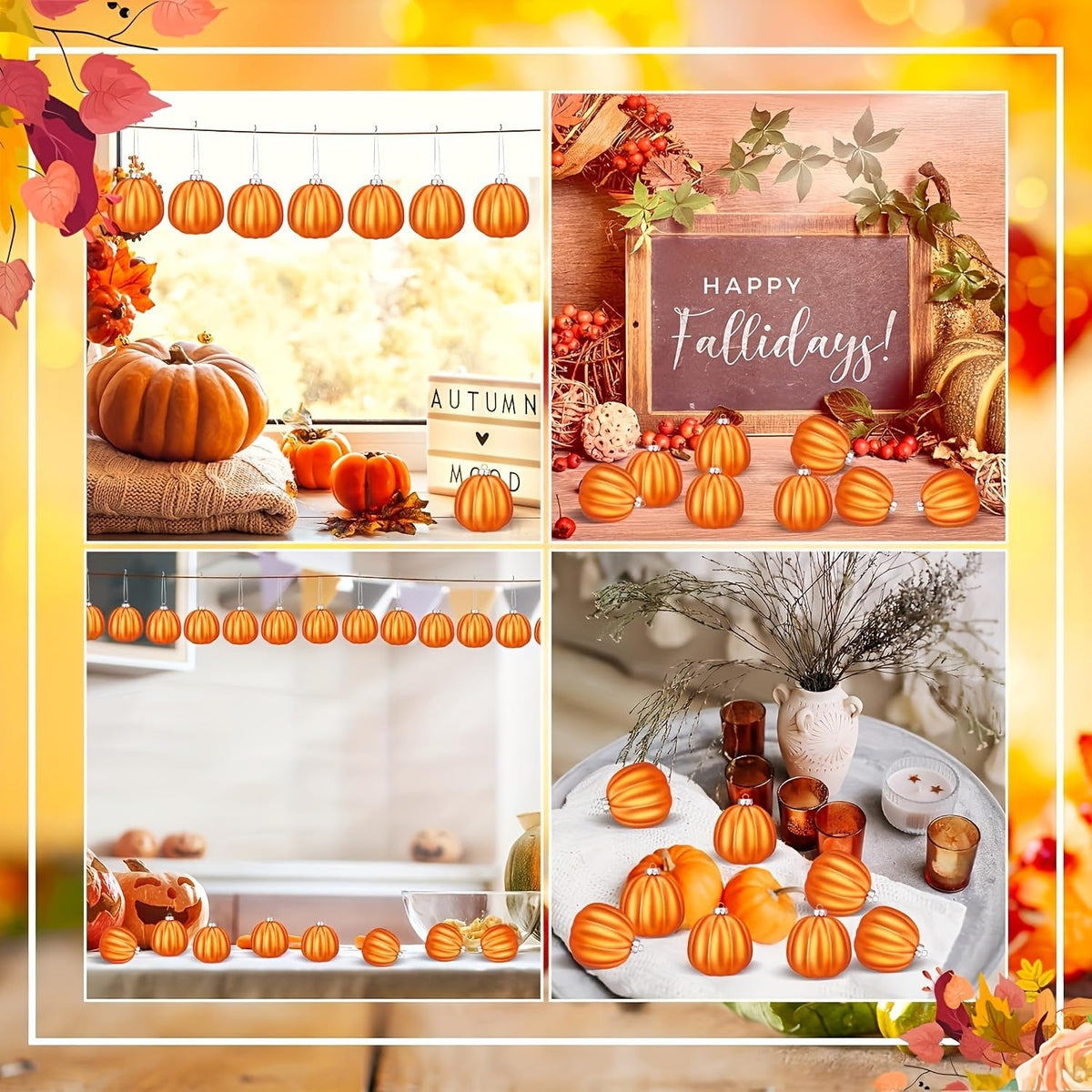Pinenjoy 24Pcs Orange Pumpkin Hanging Ornament 2 Inch Mini Pumpkin Ball Fall Harvest Decoration for DIY Crafts Thanksgiving Halloween Christmas Tree Autumn Party Table Home Decor
