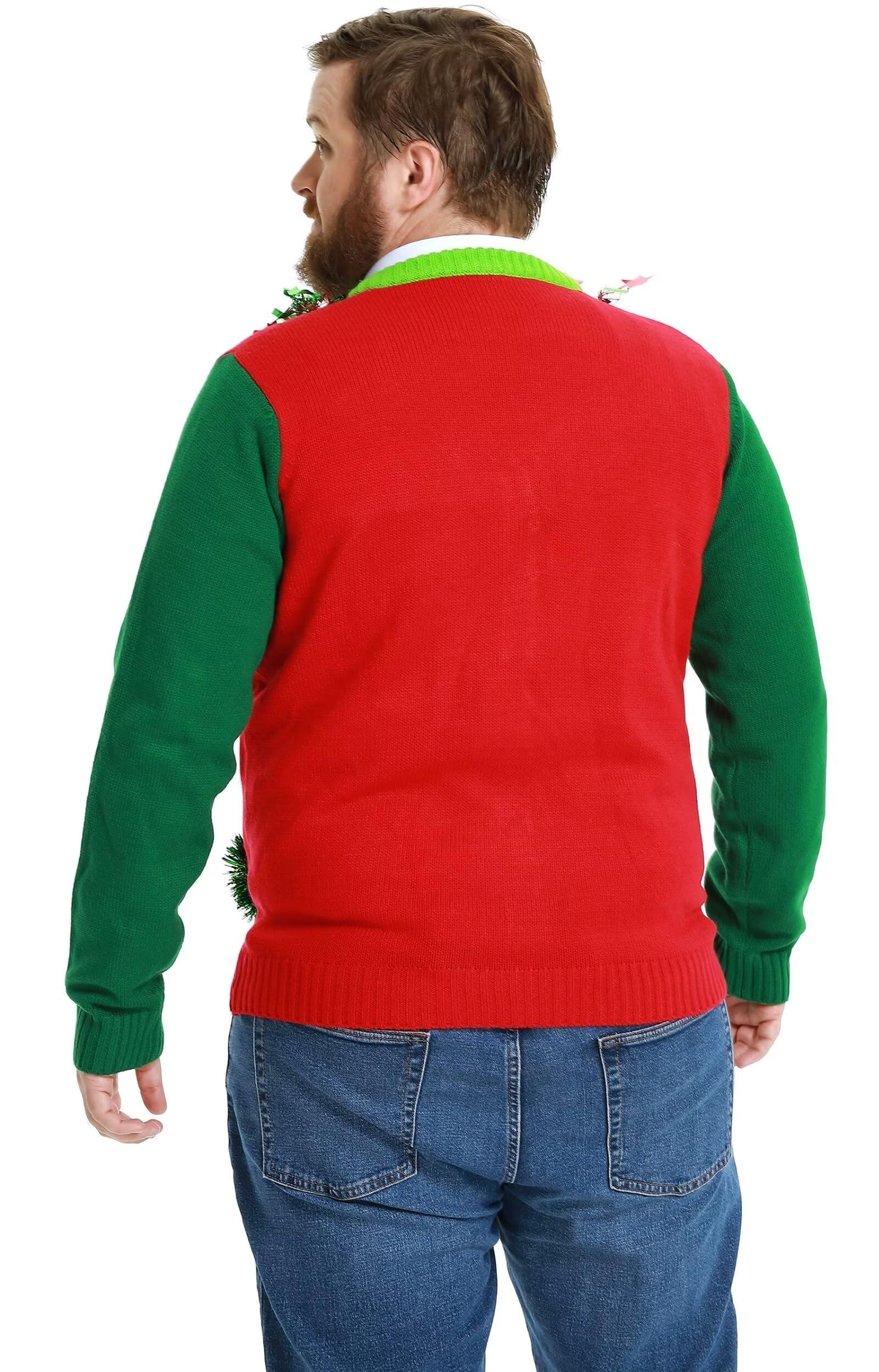 Ugly Christmas Sweater Unisex Funny Novelty Knit Pullover Men with Santa Reindder for Xmas PartyLargeTinsel Trim Colour Fest
