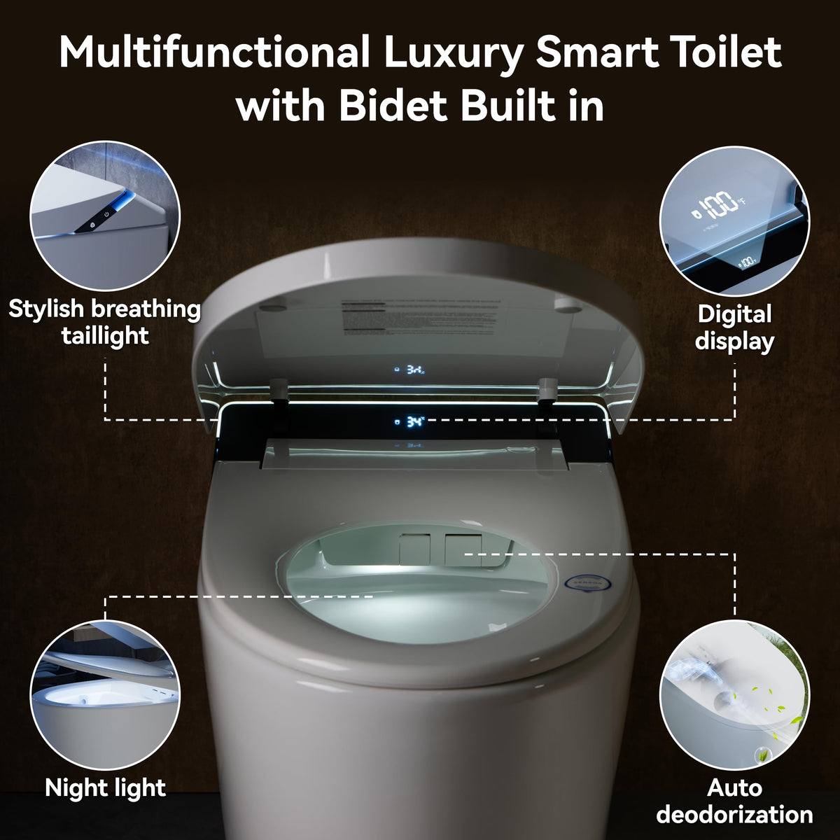 ihatit Artistic Smart Toilet,Smart Toilet with Bidet Built in,Foam Dispenser,Auto Open Close,Deodorization,1000Gram MaP Flush,ADA Height,Auto Flush,Heated Seat,Warm Water,Modern toilet