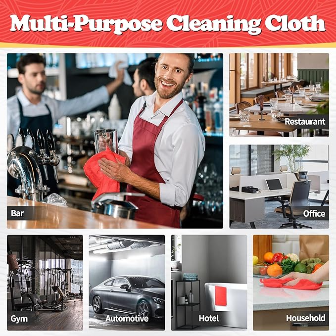 FIXSMITH Microfiber Cleaning Cloth, Shop Towels Bulk, 24 Pack Red Microfiber
